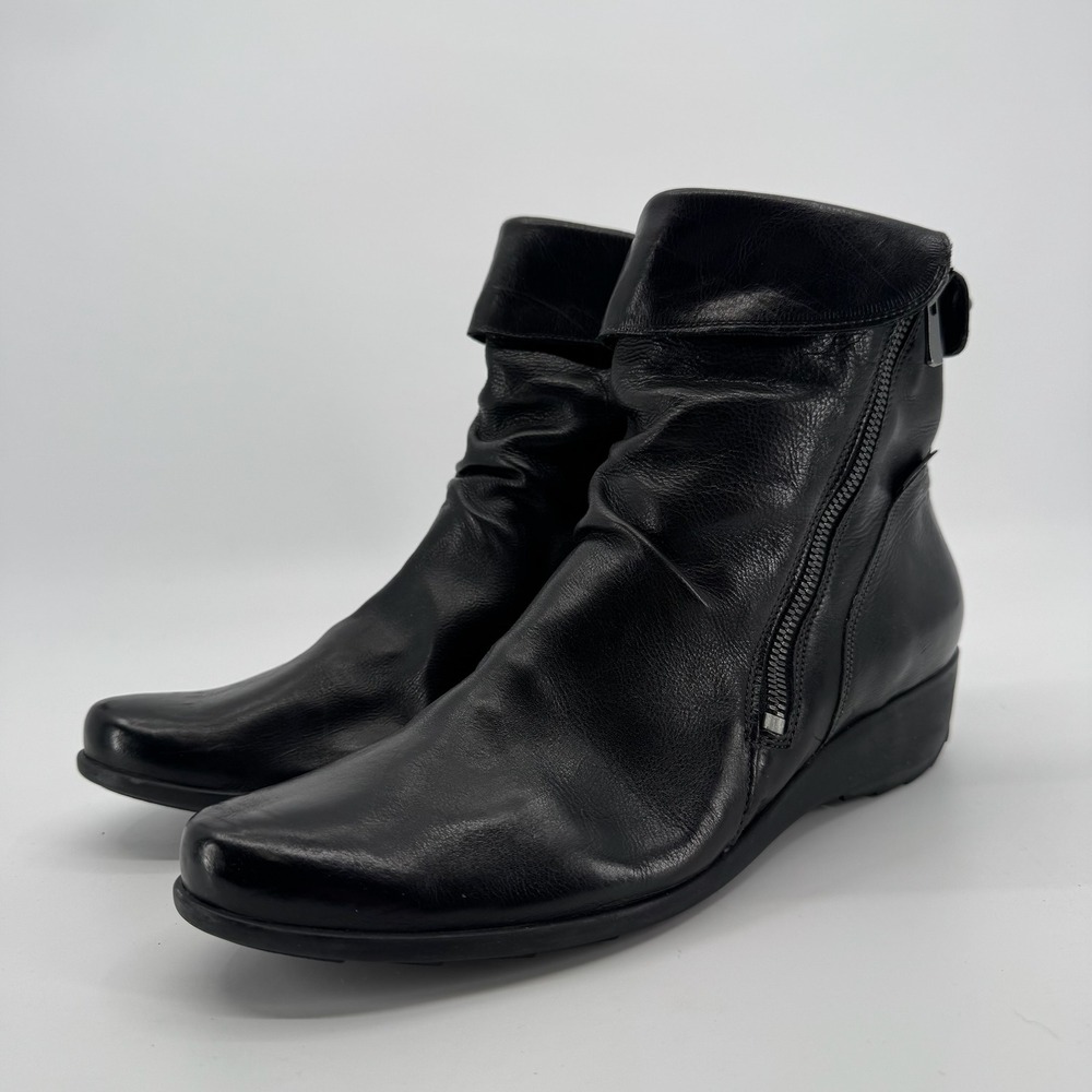 Mephisto Seddy Ankle Boots Womens 10.5 AirJet Leather Wedge Slouchy Zip Comfort